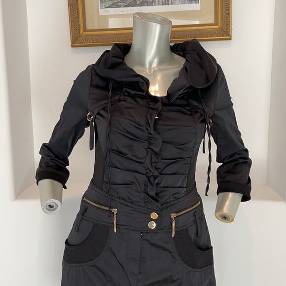 SVELTO STELLA Black Shirt Dress 3/4 Sleeves Zippers Detail Size EUR 42 - Picture 7 of 13